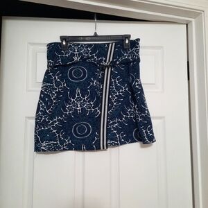 Maeve By Anthropologie Medium Navy Blue Patterned Mini Wrap Skirt